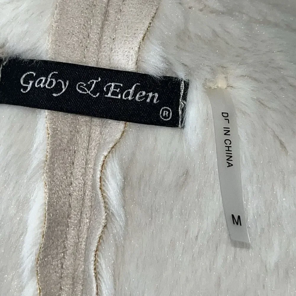 Gaby Eden Faux Fur Suede Open Front Cardigan Sweater Ivory Size‎ Medium Jacket